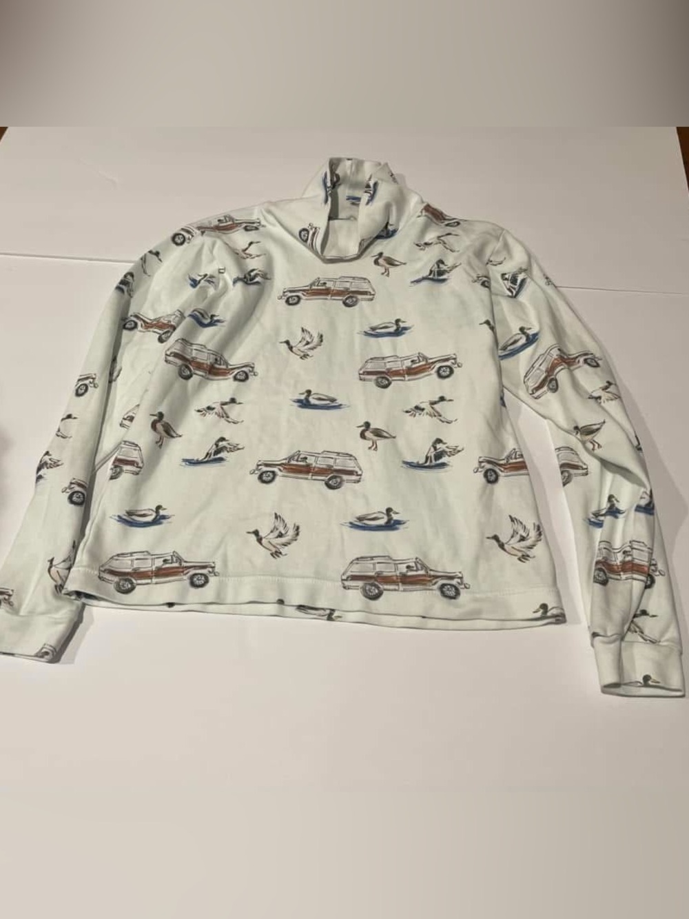 Smockingbird sz 8 Cream Turtleneck Top with Car and Duck Print turtleneck layer